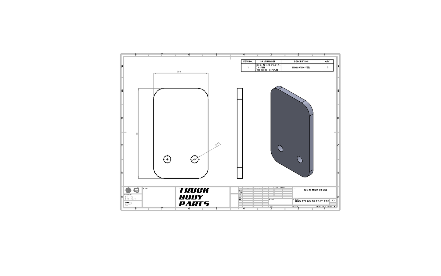 HINO 721-921, WELD-ON FISH/MOUNTING PLATES MILD STEEL