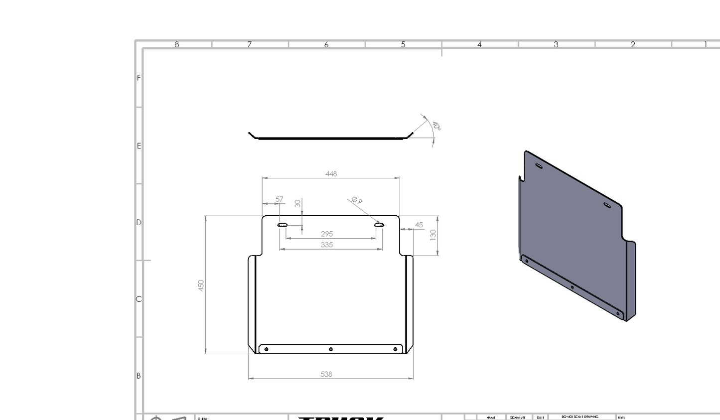 MUD GUARD 540mm Wide  X 450mm Long with rope rail notch